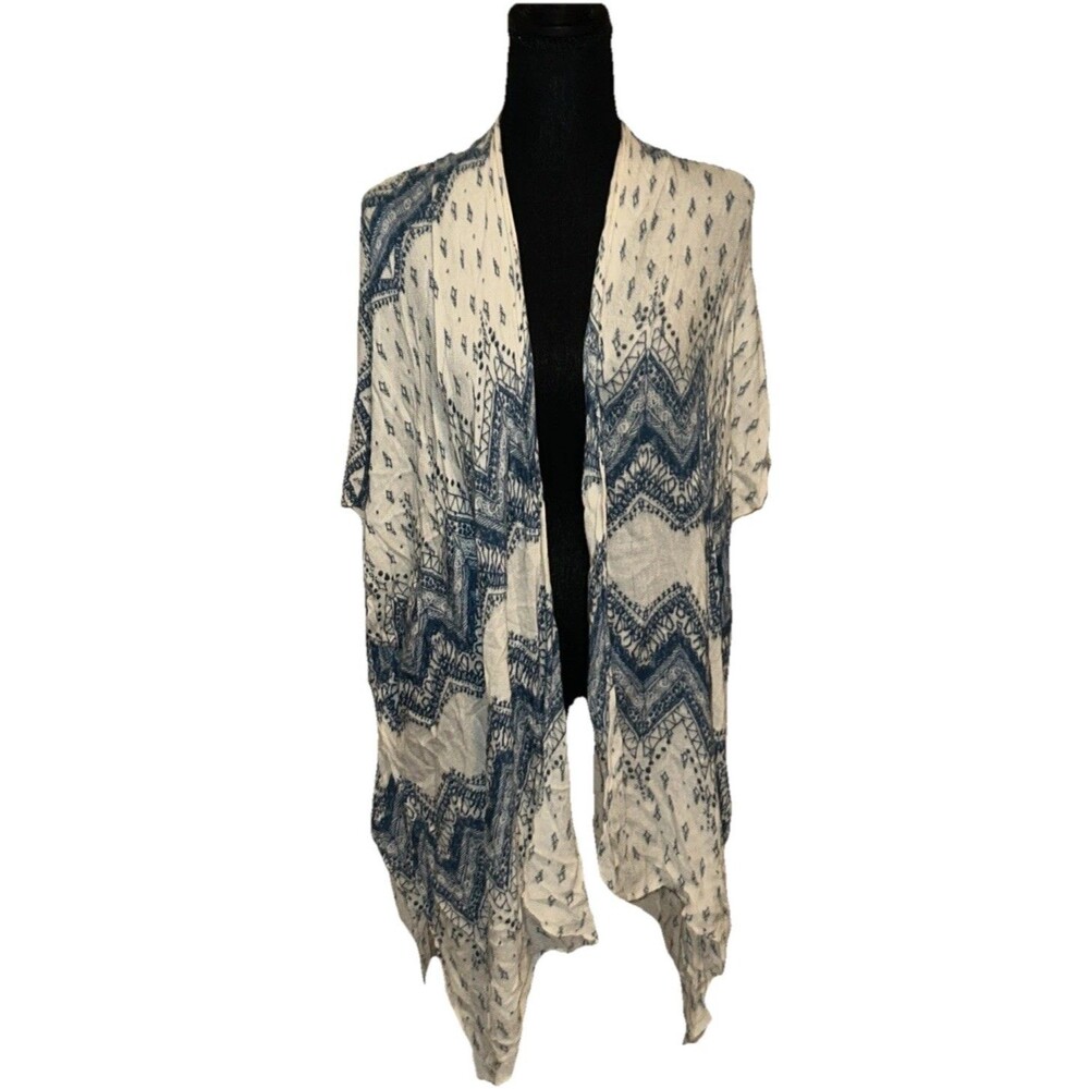 Open Lightweight Chevron Blue & White Short Sleeve Kimono